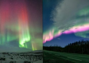 Крайне редкое оранжево-розовое северное сияние наблюдали норвежцы на своём небе