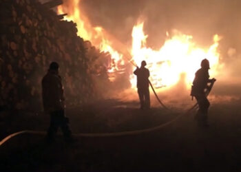 В Ленобласти загорелась стройбаза с пиломатериалами на площади 1,5 тыс. кв. м